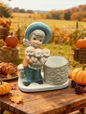 Vintage 1978 Jasco Little Luvkins Girl with Puppies Figurine Candle Holder.